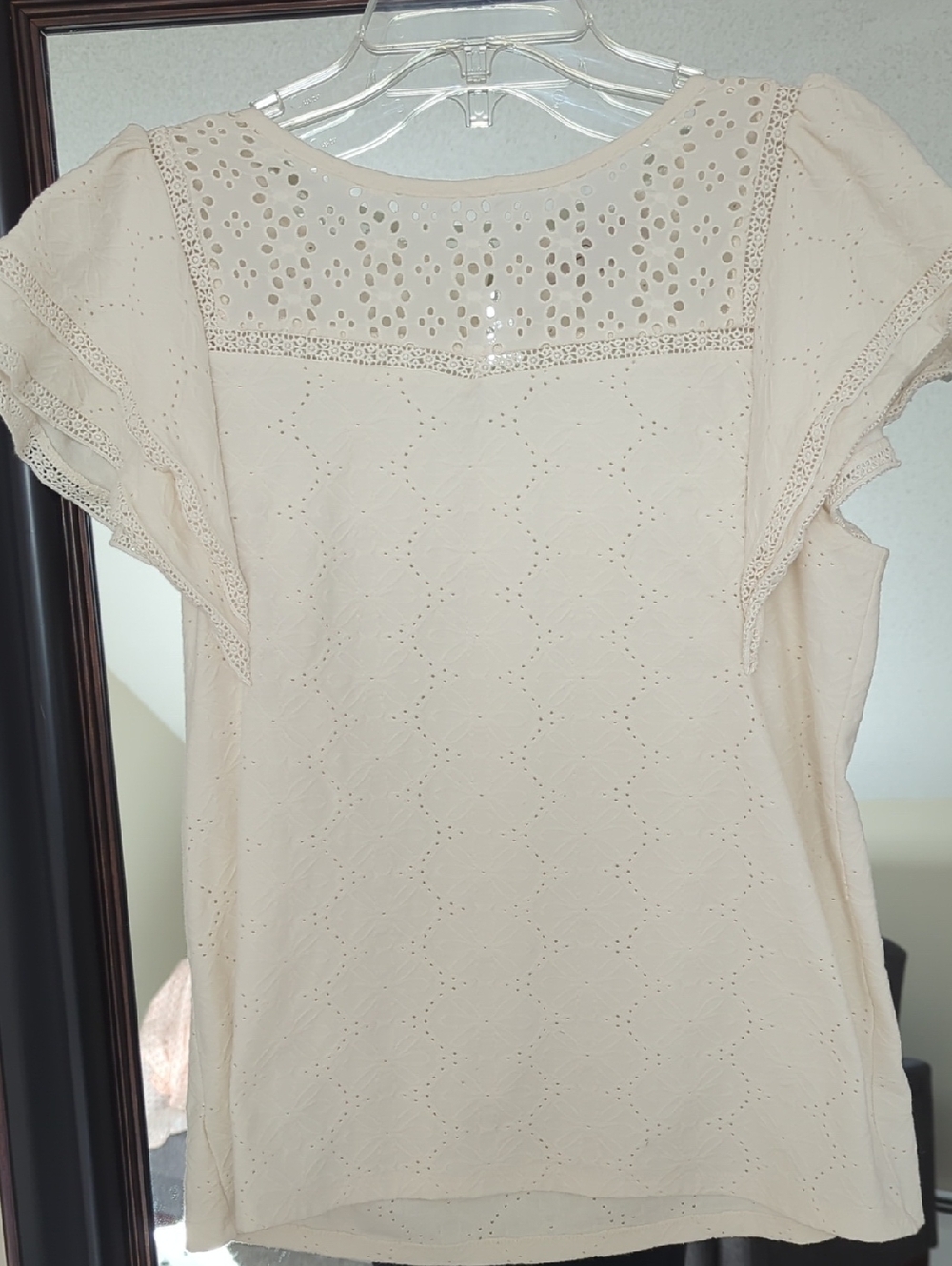 LOFT Cream Eyelet Flutter-Sleeve Blouse